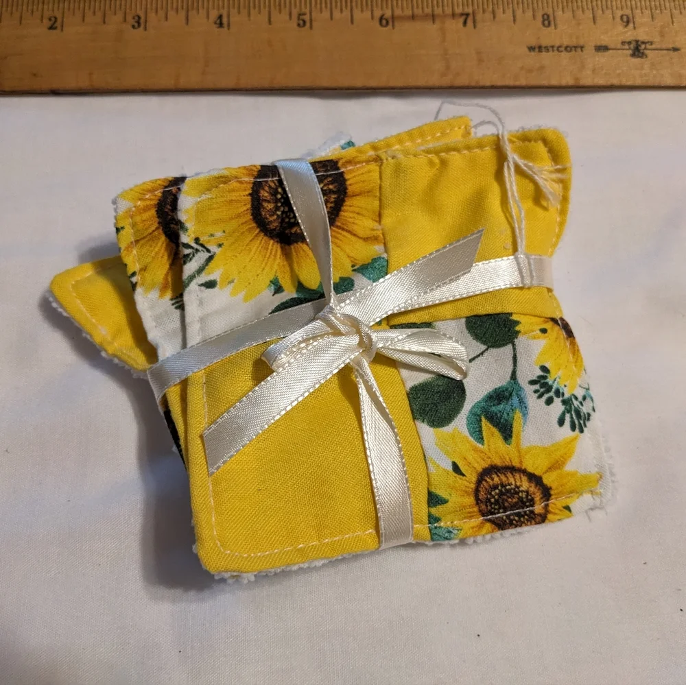 3 Microfiber Sunflower Makeup Removers Handmade Hand Crafted